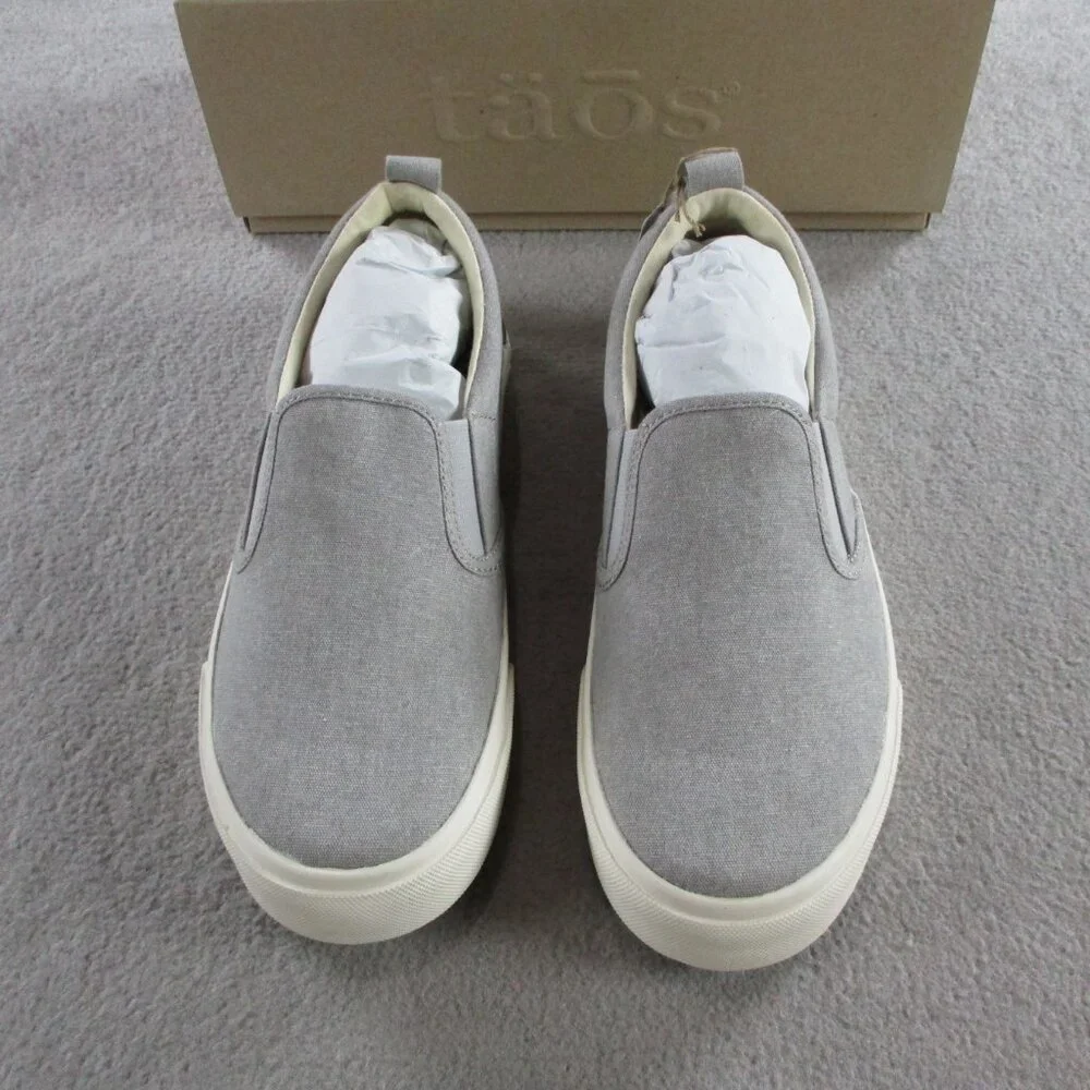 Taos Shoes Ladies 7.5 Medium Grey Wash Canvas Rubber Soul Slip On Casual Sneaker - Picture 2 of 7